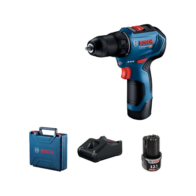 BOSCH AKU BUŠILICA-IZVIJAČ GSR 12V-30 + 2 x 2,0Ah + GAL 12V-40 + KOVČEG