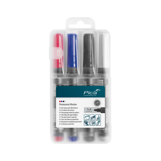 PICA 4-DIJELNI SET FLOMASTERA VODOOTPORNI 4 BOJE 1-4 mm