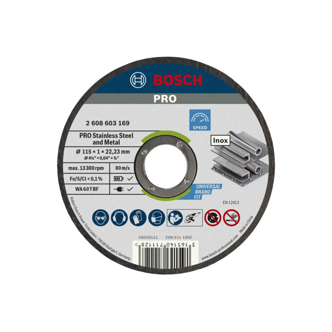 BOSCH REZNA PLOČA ZA INOX PRO 115 x 1 x 22,23 mm, 10 kom