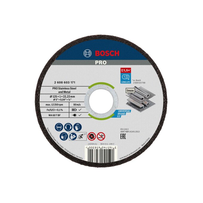 BOSCH REZNA PLOČA ZA INOX PRO 125 x 1 x 22,23 mm, 10 kom