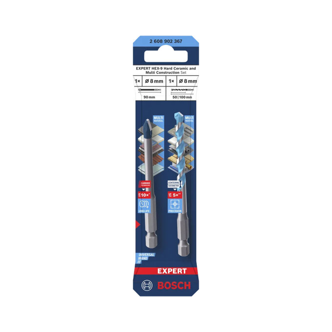BOSCH 2-DIJELNI SET SVRDLA EXPERT HEX-9 HARDCERAMIC I MULTICONSTRUCTION 8 mm
