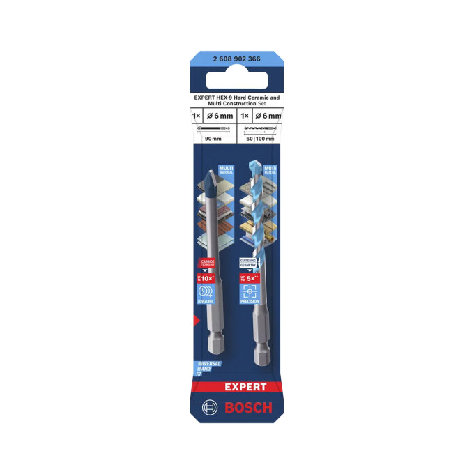 BOSCH 2-DIJELNI SET SVRDLA EXPERT HEX-9 HARDCERAMIC I MULTICONSTRUCTION 6 mm