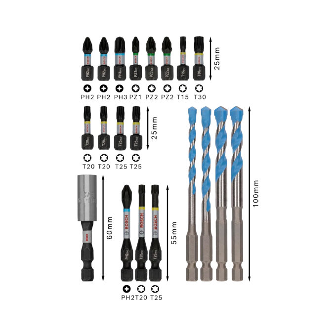 BOSCH 20-DIJELNI SET MIJEŠANI UDARNIH BITOVA I SVRDLA PRO MULTICONSTRUCTION