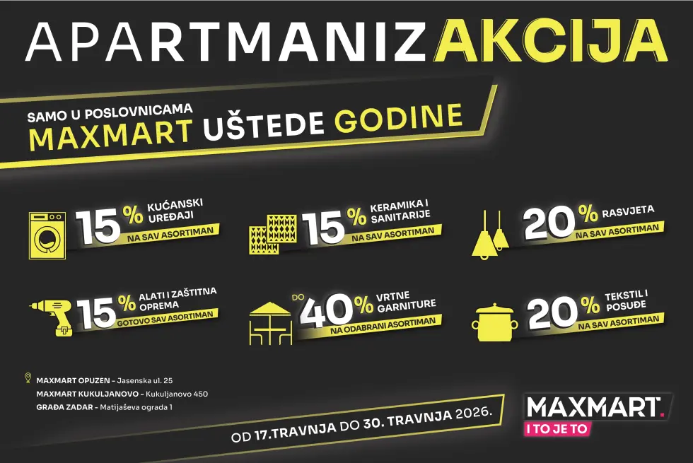 Apartmanizakcija – samo u MaxMart poslovnicama